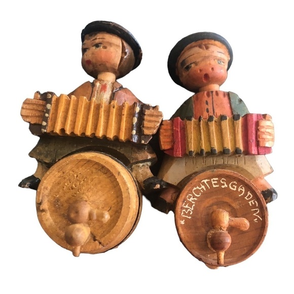 VTG Hard~Carved Set of 3 German Wine Cork Toppers Wood 3” Wine Tasting Colorful - Picture 2 of 14
